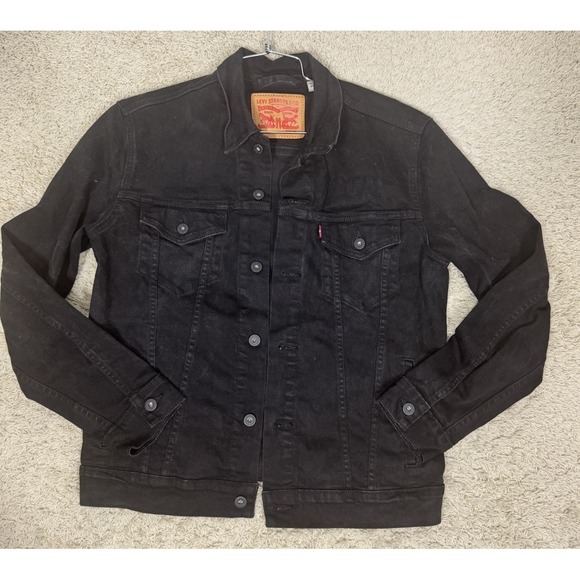 Levi's Trucker Jacket Mens M Black Denim Button Front Coat Casual Classic Retro - Picture 3 of 8